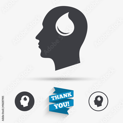 Head with drop sign icon. Male human head.