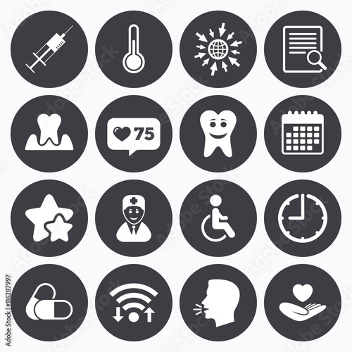 Medicine, medical health and diagnosis icons.