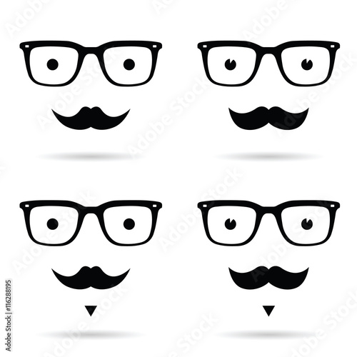 face man with mustache set in black illustration