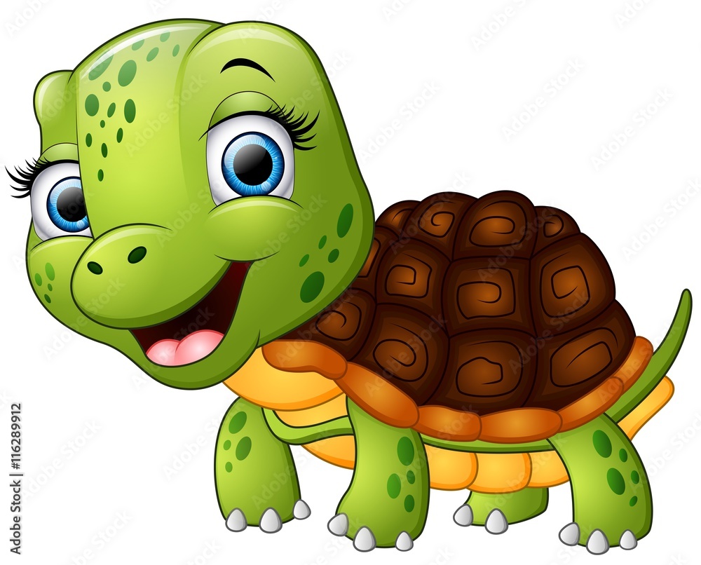 Fototapeta premium Happy turtle cartoon isolated on white background