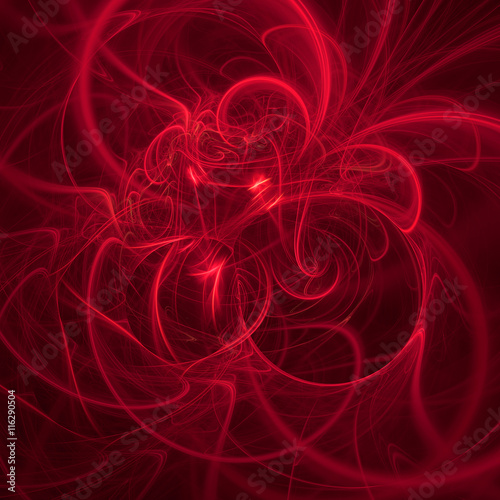 Abstract fractal, dark red background with chaotic curves