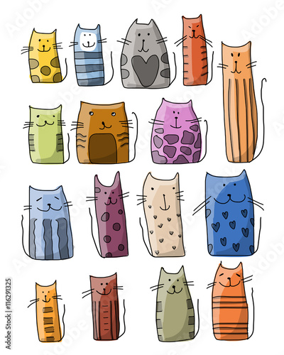 Colorful cats collection, sketch for your design