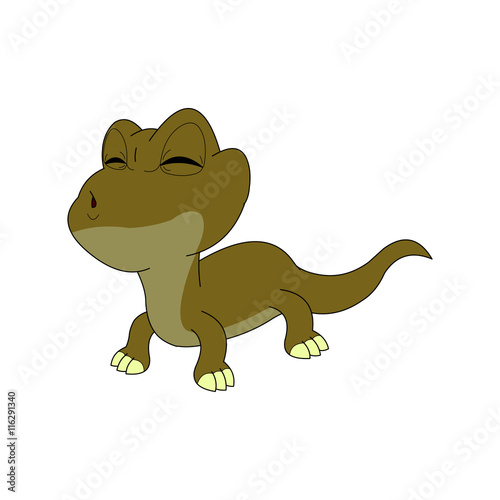 Lizard Cartoon With Oblique View and Whistling Mouth