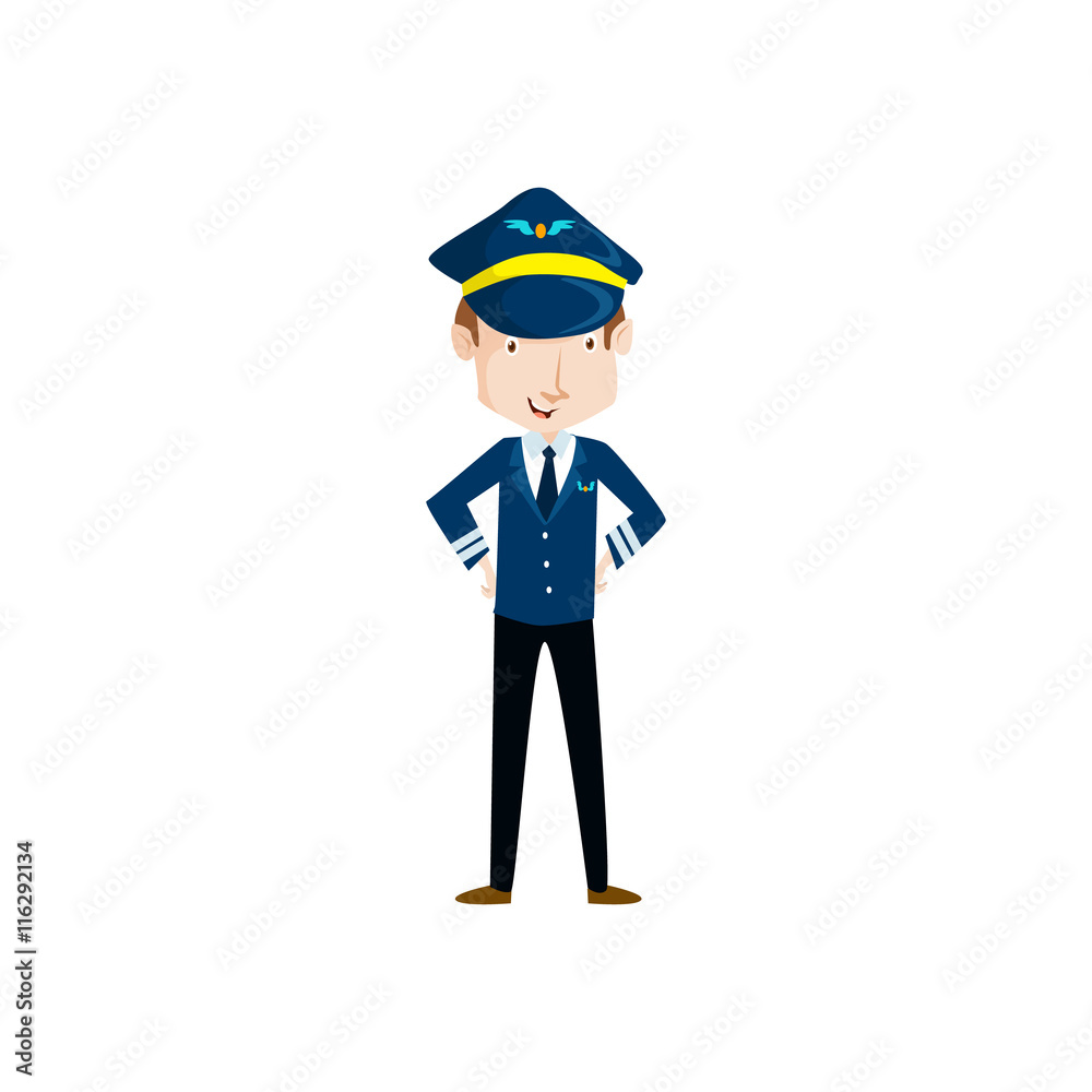 Pilot Vector Illustration in uniform and hat