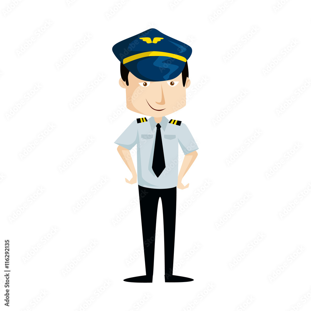 Pilot Vector Illustration in uniform and hat
