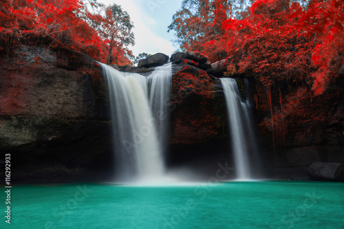 Amazing beautiful waterfalls in autumn forest at Haew Suwat Waterfall in Khao Yai National Park  Thailand
