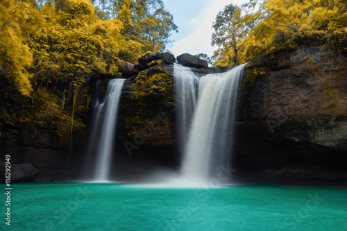 Fototapeta Naklejka Na Ścianę i Meble -  Amazing beautiful waterfalls in autumn forest at Haew Suwat Waterfall in Khao Yai National Park, Thailand