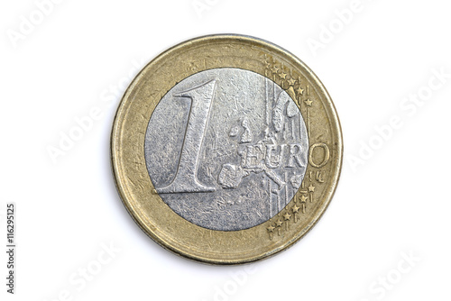 one Euro coin on white background