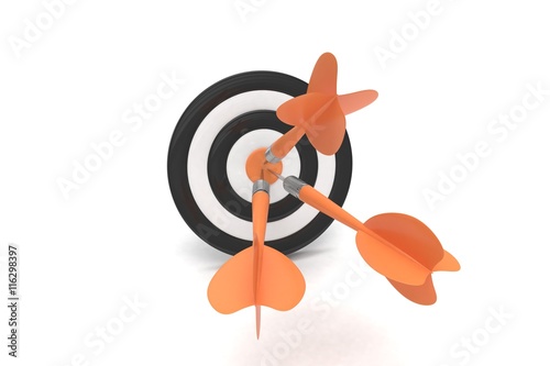 Three arrows darts in center. 3d rendering. © Natalia Merzlyakova