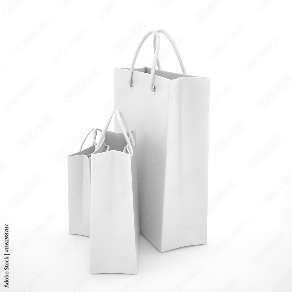 Paper Shopping Bags isolated on white background. 3d rendering. Paper Shopping Bags isolated on white background. 3d rendering.