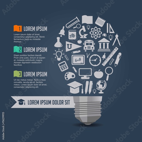 Big light bulb made of school elements