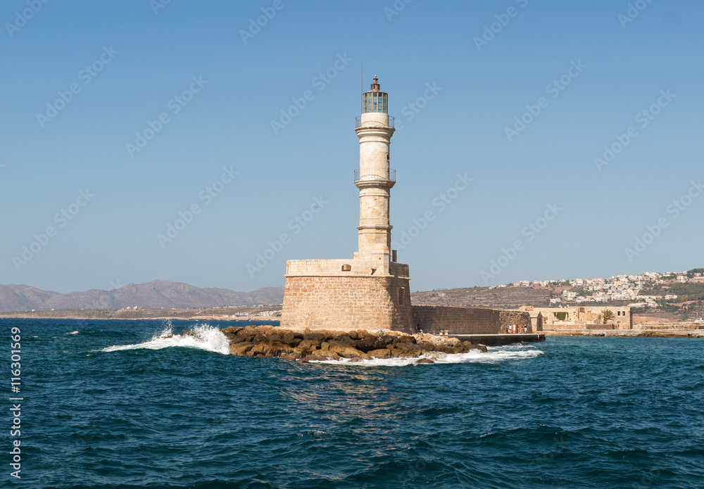 Venetian lighthouse in Chania, Greece, island of Crete