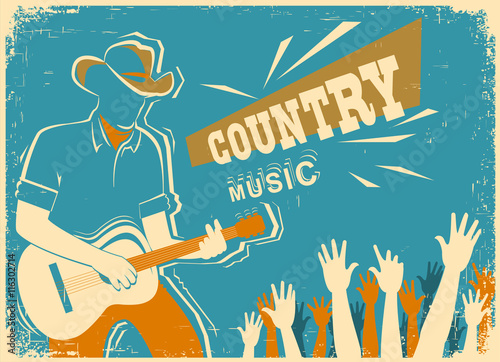 Country music festival with musician playing guitar on old vinta