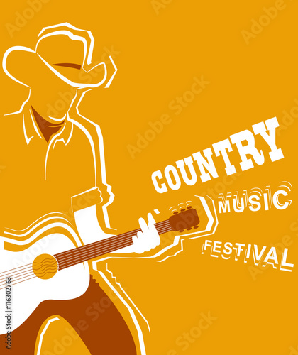 Country music festival poster with musician playing guitar