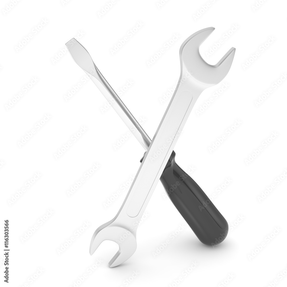 3D Illustration Wrench and screwdriver, service concept 3D Illustration Wrench and screwdriver, service concept