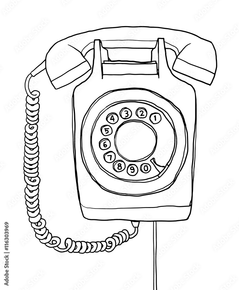 vector vintage Telephone wall hand drawn line art painting illustration  Векторный объект Stock | Adobe Stock