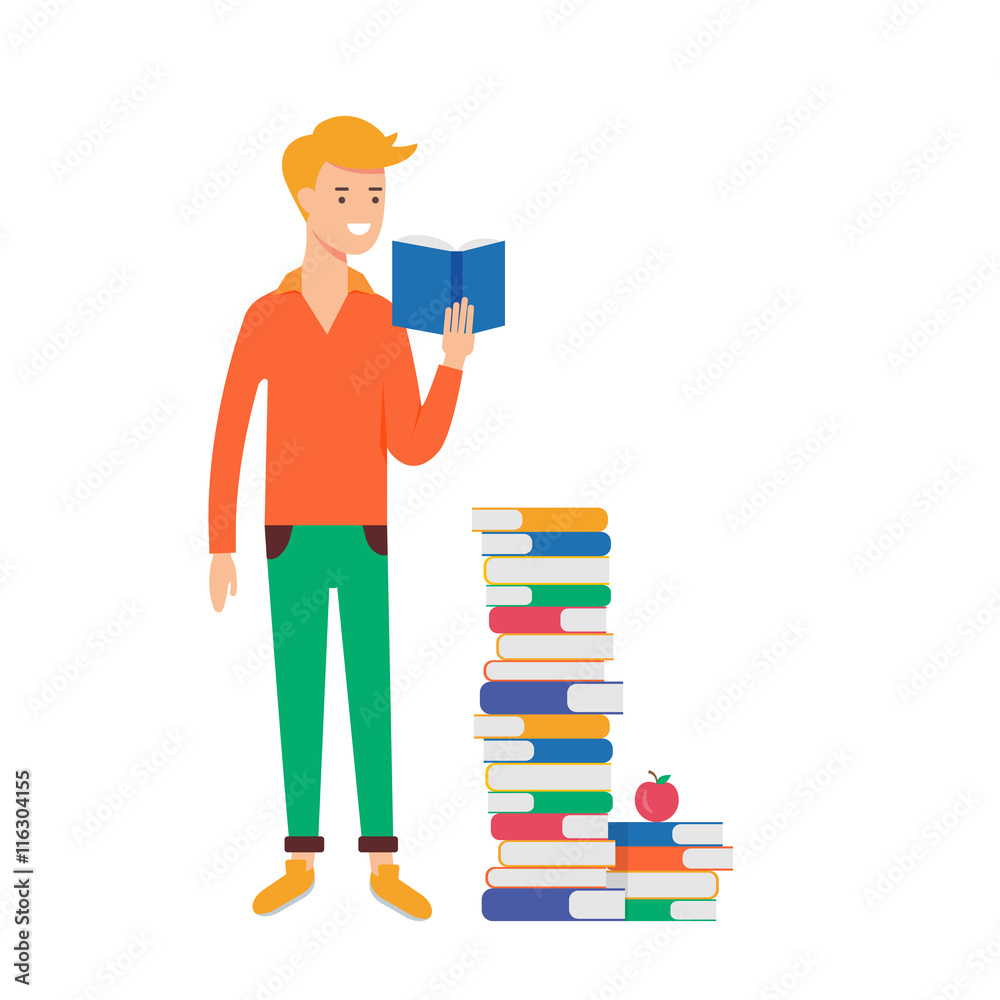 Vector illustration of a man reading book, education concept