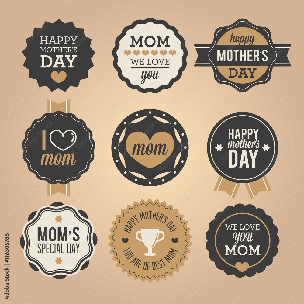 Mother's day retro badges set