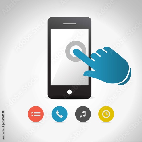 Blue hand touching a smartphone screen