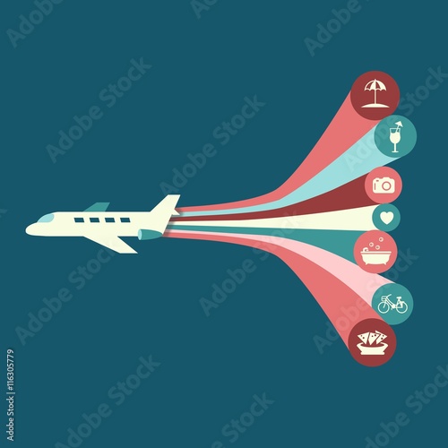 Big airplane and summer icons