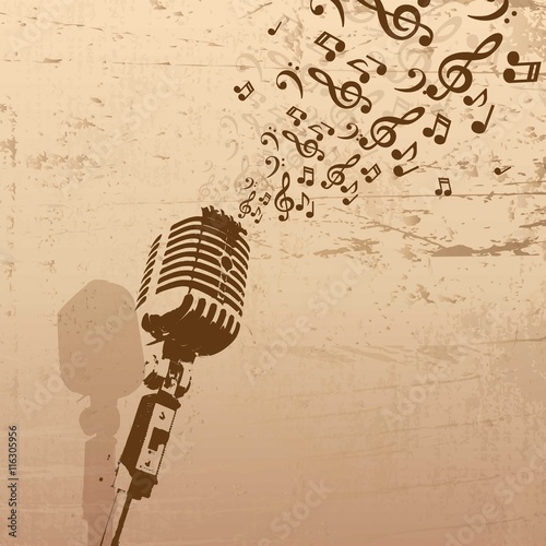 Retro microphone with grunge music concept
