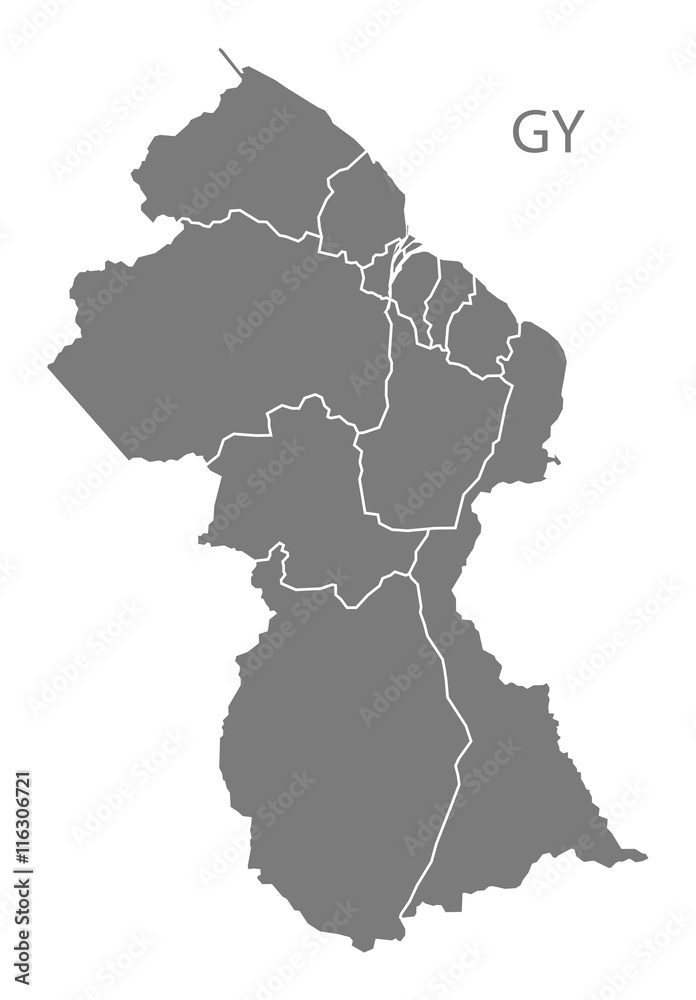 Guyana regions Map grey