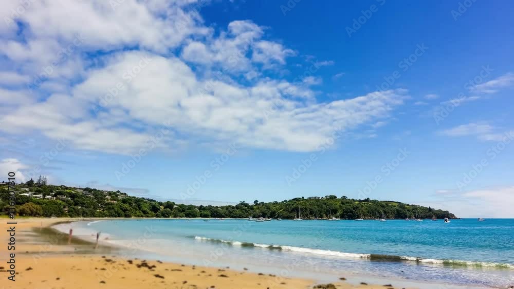 Timelapse of the beautiful paradise beach on the coast of sea bay of Andaman sea at the New Zealand Timelapse of the beautiful paradise beach on the coast of sea bay of Andaman sea at the New Zealand