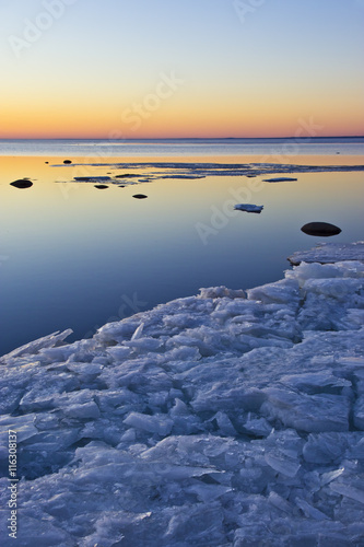 Sunset over the sea in the north