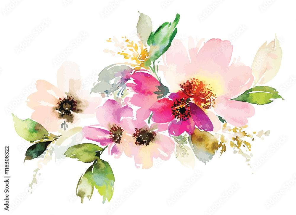Naklejka Ilustracja akwarela kwiaty