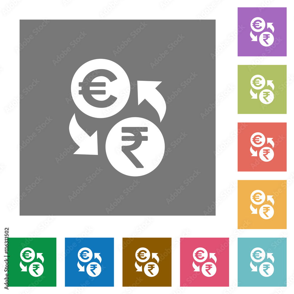 Euro Rupee exchange square flat icons Euro Rupee exchange square flat icons