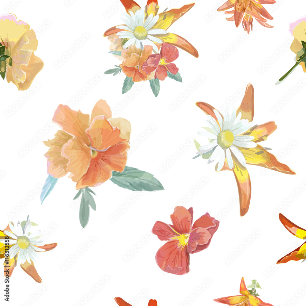 Abstract elegance delicate seamless pattern with floral elements