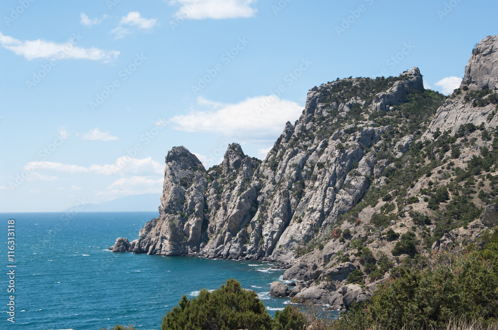 Crimean rocky landscape, view of Karaul-Oba mountain, Crimea 