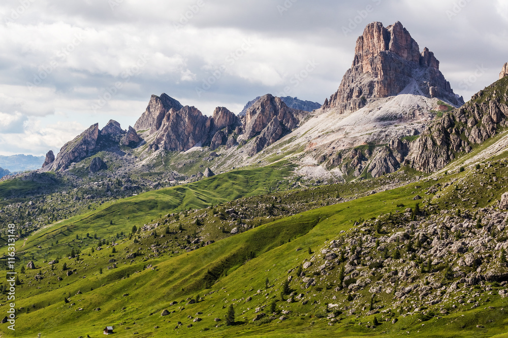 High mountain cliffs in Dolomites, beautiful landscape