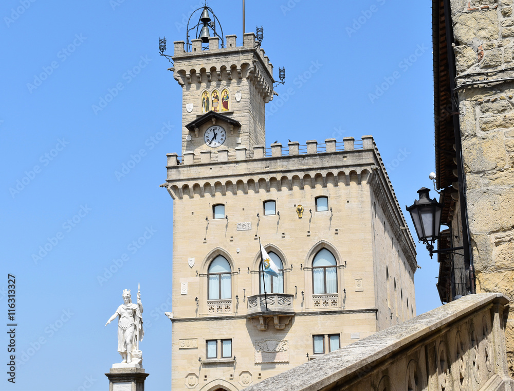 Public Palace and the Statue of Liberty of Saint Marino, City of San Marino, Republic of San Marino