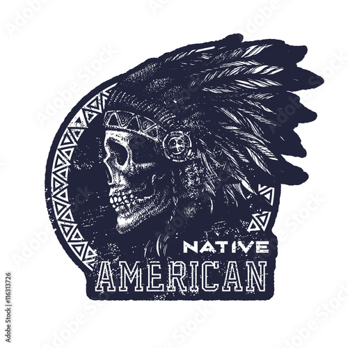 skull indian chief hand drawing style