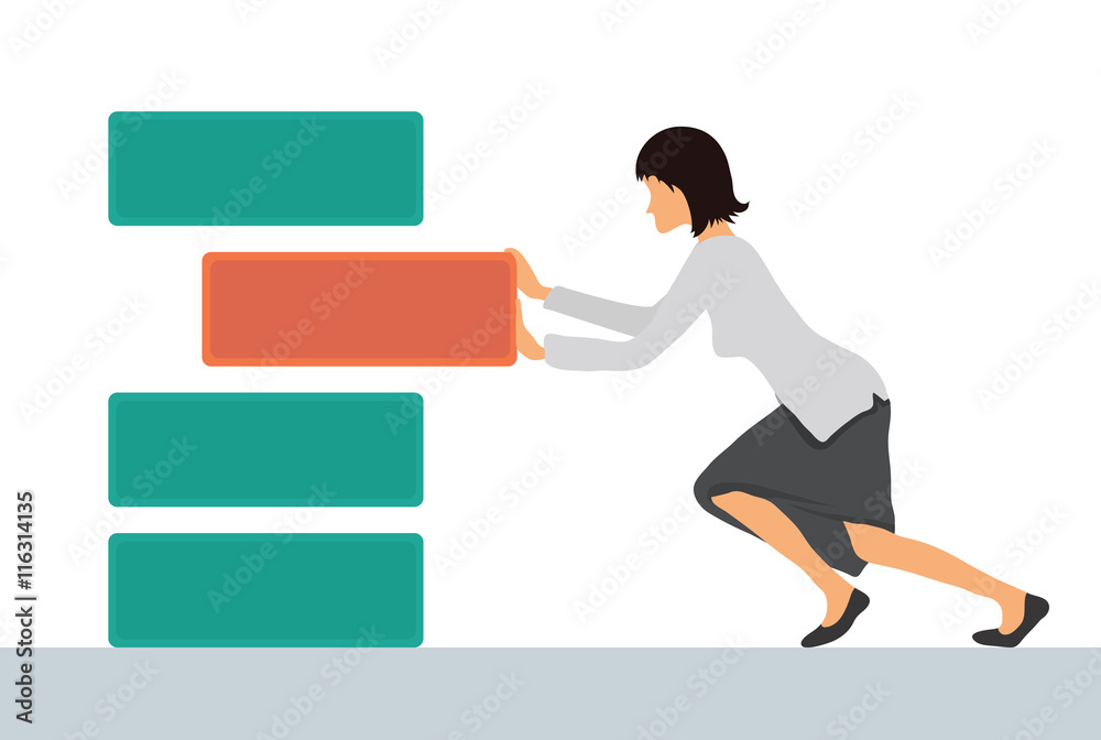 Benchmarking concept illustration, vector. Woman pushes the element. Bring up to standard benchmark.