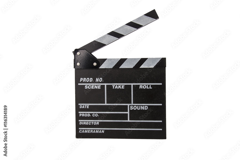 Black clapperboard, isolated on white.
