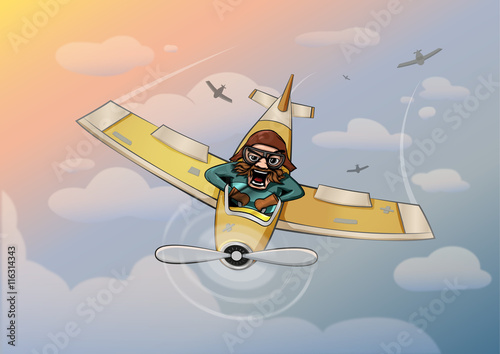 Aircraft pilot funny vector illustration