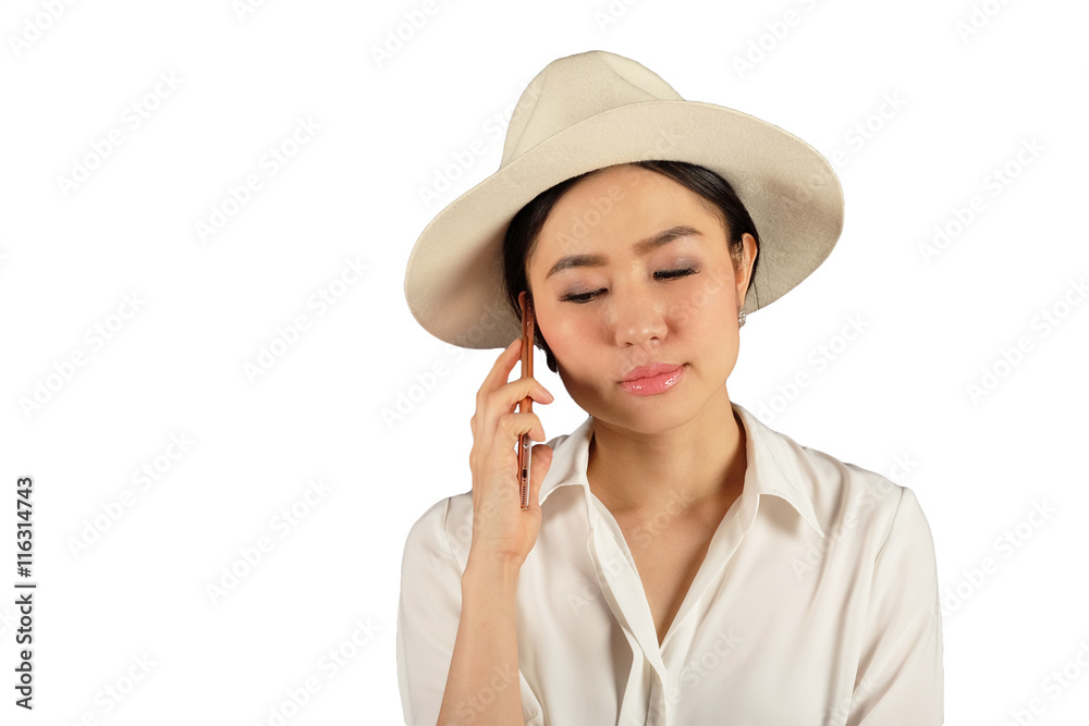 young attractive asian woman waiting answer for a smart phone on young attractive asian woman waiting answer for a smart phone on
