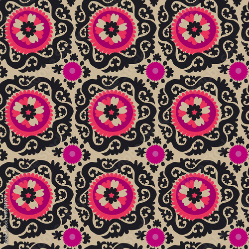traditional asian carpet embroidery Suzanne in pink and black co photo