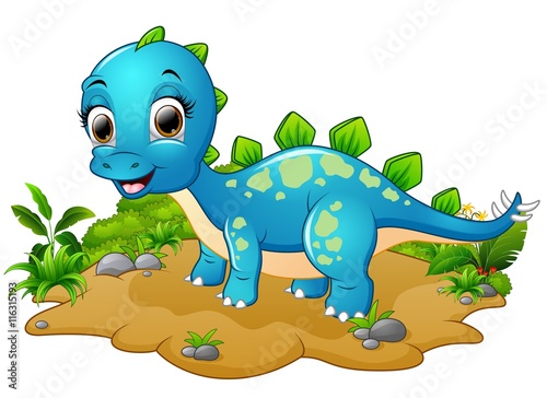 Happy blue dinosaur cartoon
