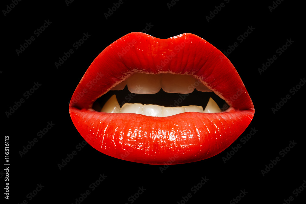 Fototapeta premium female red lips on black