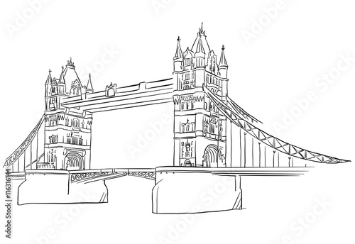 London Tower Bridge Outline Sketched