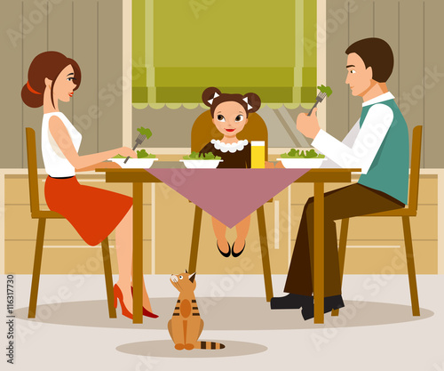 Family dinner. Vector illustration, flat style