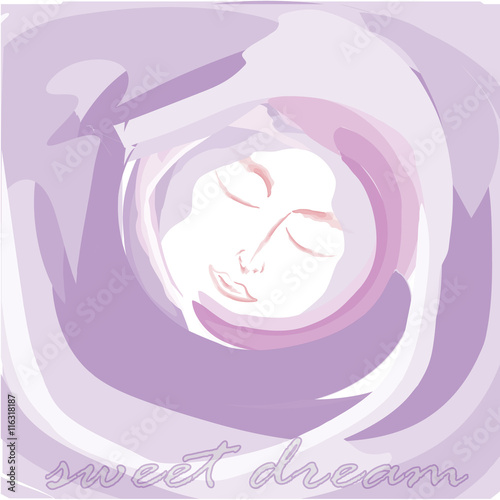Abstract composition sweet dream Vector illustration in purple tone sweet dream watercolor style in the middle of drawing a man sleeps 