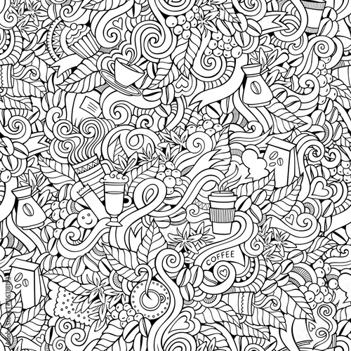 Coffee doodles vector seamless pattern