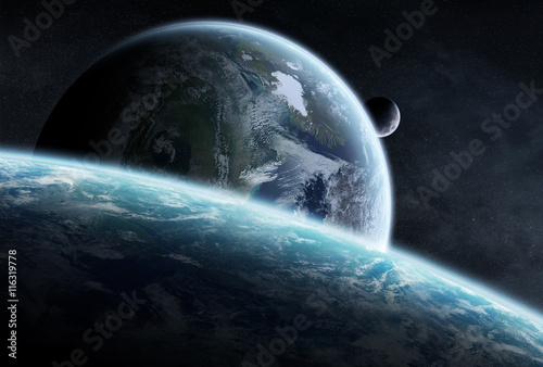 Fototapeta Naklejka Na Ścianę i Meble -  Sunrise over group of planets in space