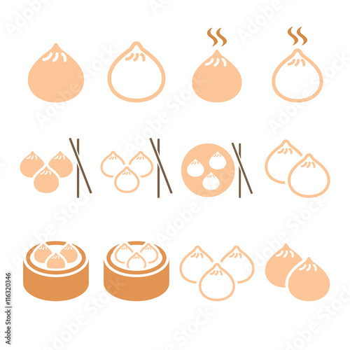 Chinese dumplings, Asian food Dim Sum vector icons set 