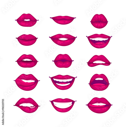 Female lips isolated on white sweet passion lust makeup mouth. Set woman lips romance cosmetic sensuality desire. Set of mouth smile woman red woman lips isolated shape romantic