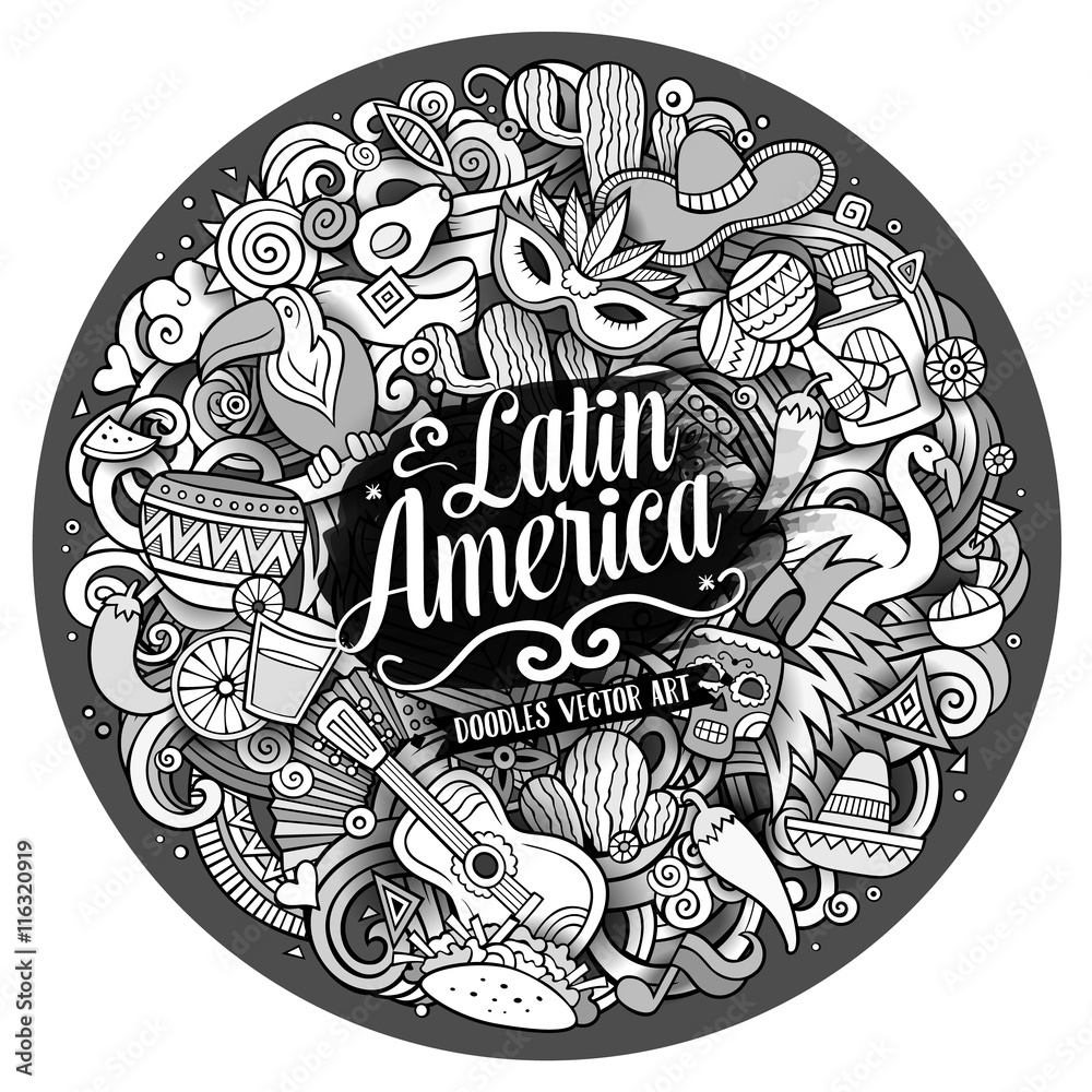 Latin America vector hand drawn Doodle illustration Latin America vector hand drawn Doodle illustration